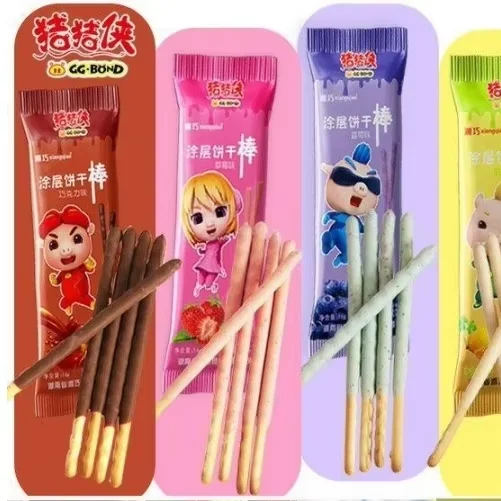 Custom Long Strip Loose Weight Coated Snack Internet Celebrity Food Chocolate Bar Pig Man Finger Cookie Bag