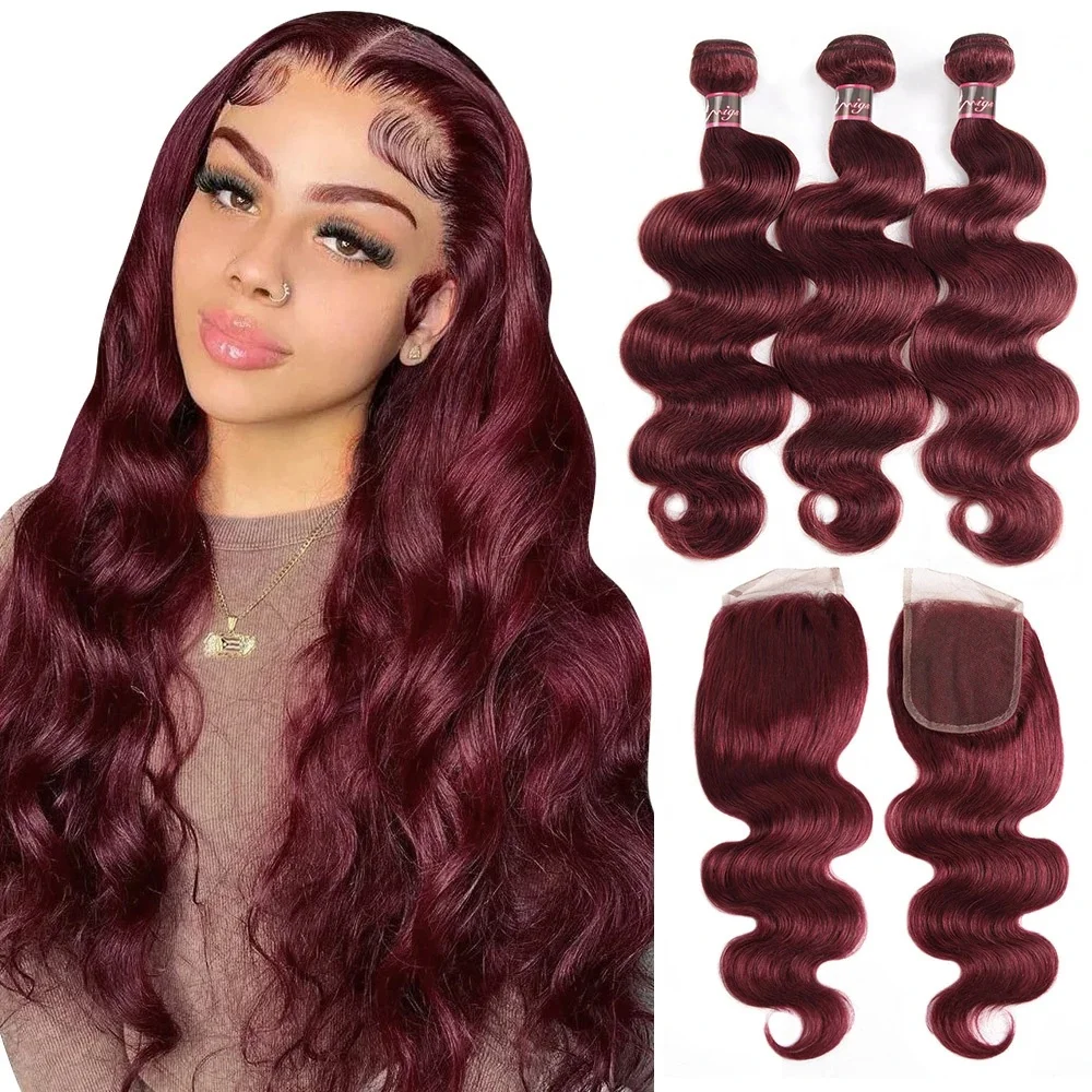Burgundy 99j Body Wave Bundles Colored Human Hair Bundles 1/3/4 PCS Deals Hair Extensions Brazilian Raw Hair Bundle