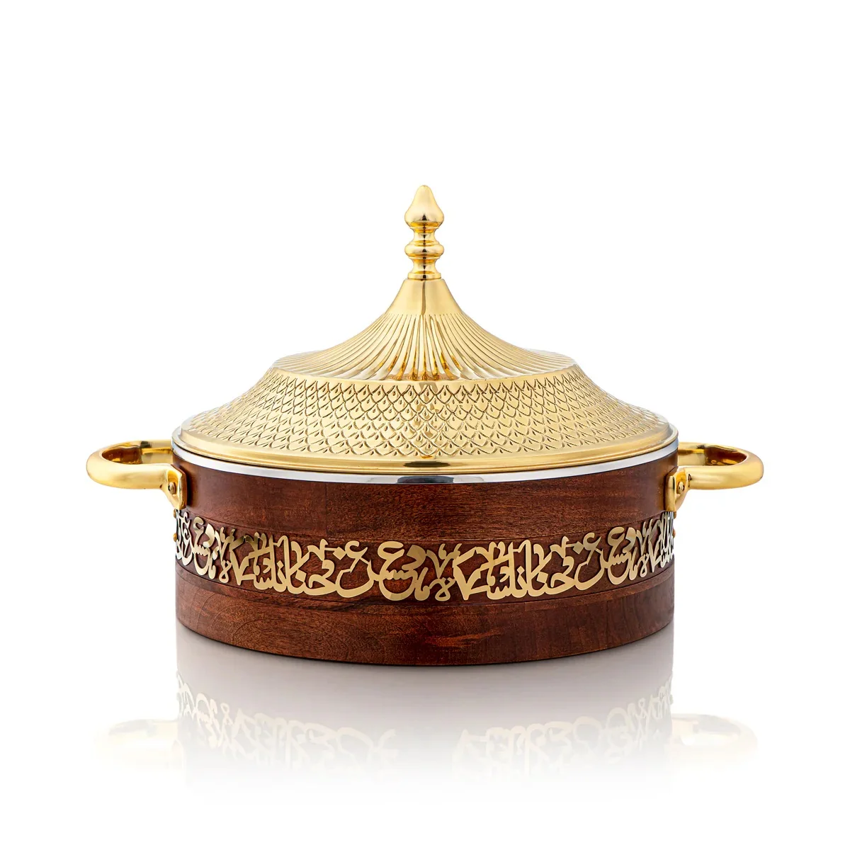 Arabic Style Metal Hotpot Wooden Pot Best Quality Handmade Luxury Casserole Round Shape Tabletop Kitchen Food Warmer