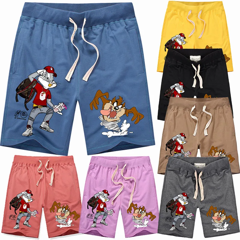 Summer French Terry Cotton Male Shorts Plus Size Mens Bermuda Custom Pattern LOGO Knee Length Cartoon Print 5 Inch Inseam Shorts