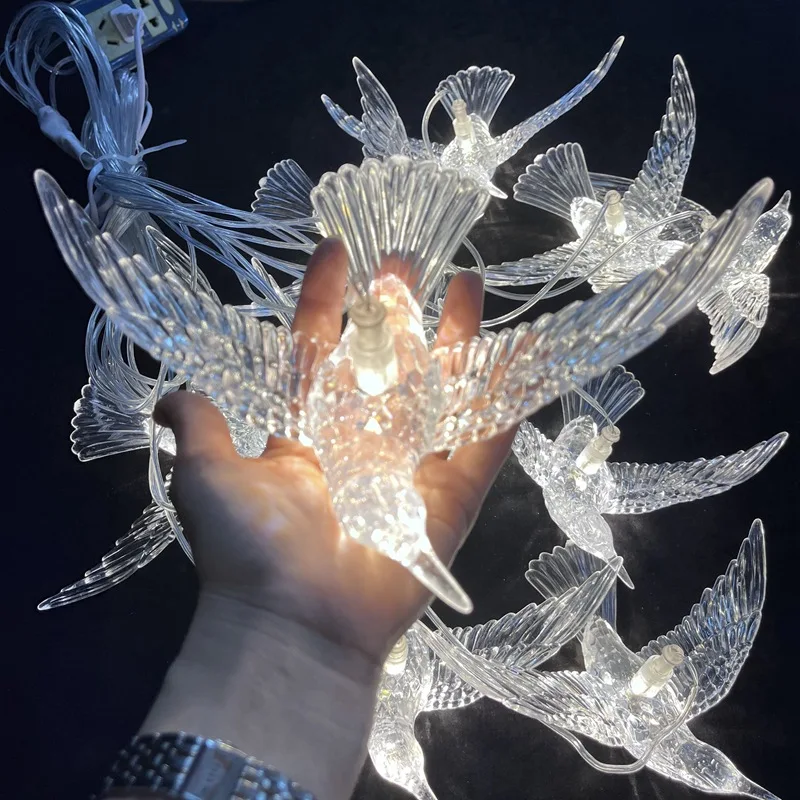 LED Chandelier Light Lamp 10 Heads Birds Clear Acrylic Flying Bird Light For Wedding Christmas Ceiling Decoration