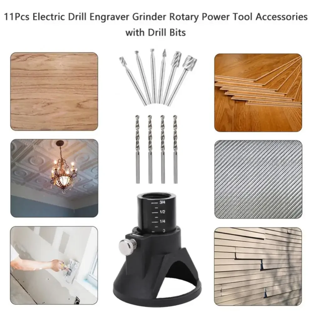 11Pcs Locator Horn Fixed Base Wood Milling Cutter Set Drill Bits Dremel Rotary Tools Accessories