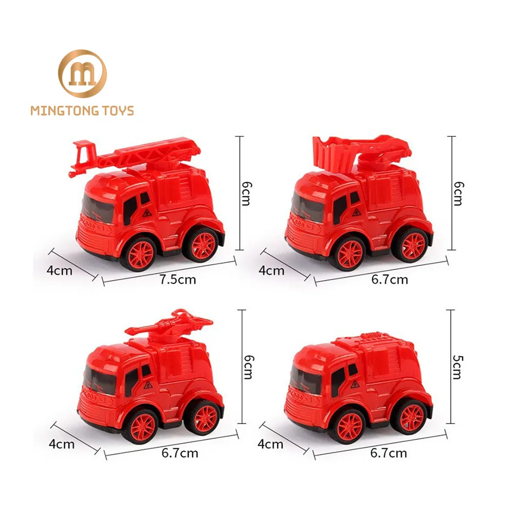 Hot Sale Plastic Children 4 Models Fire Engine Small Red Vehicle Friction Pull Back Series Mini Toy Car For Kids