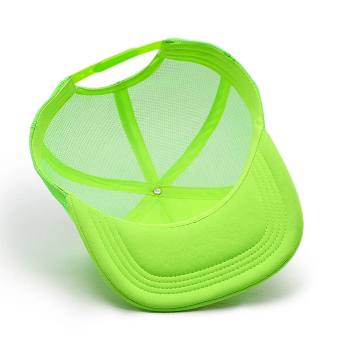 5 Panel Custom Design Flat Square Bill Unisex Neon Green Foam Mesh Cap Trucker Chenille Embroidery Patch Snapback Hat