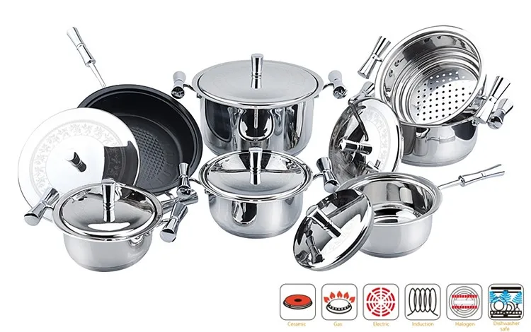Stainless Steel Kitchen Cookware Set with Wide Edge Non-Stick Casserole and Bakelite Handle Mirror Color Iron Metal