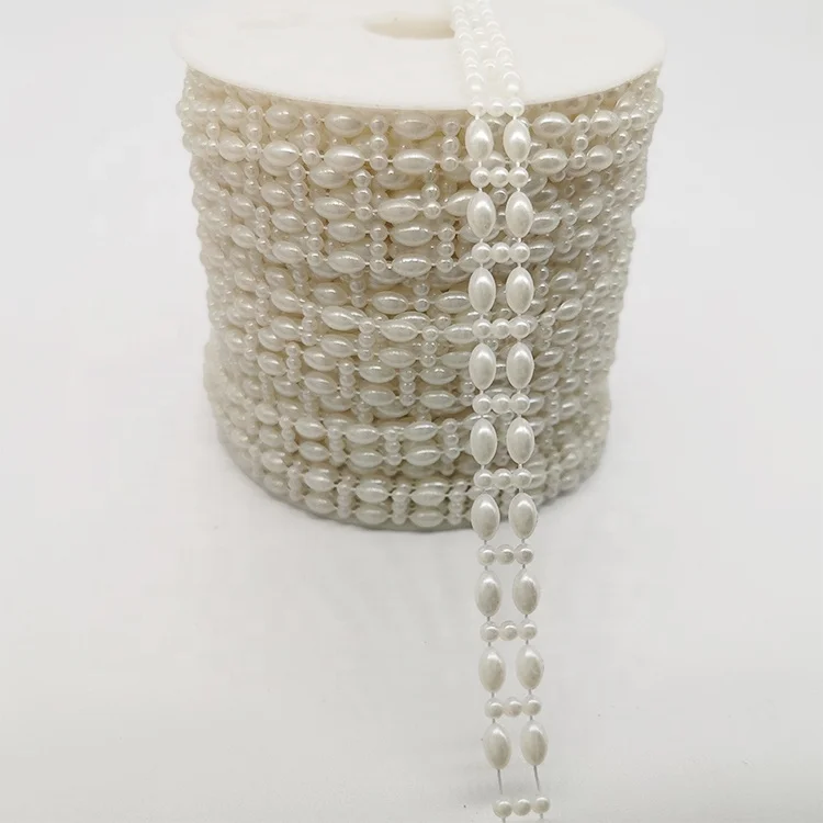 wholesale  ellipse ivory White  pearl plated  bead chain roll of DIY wedding decorative materials