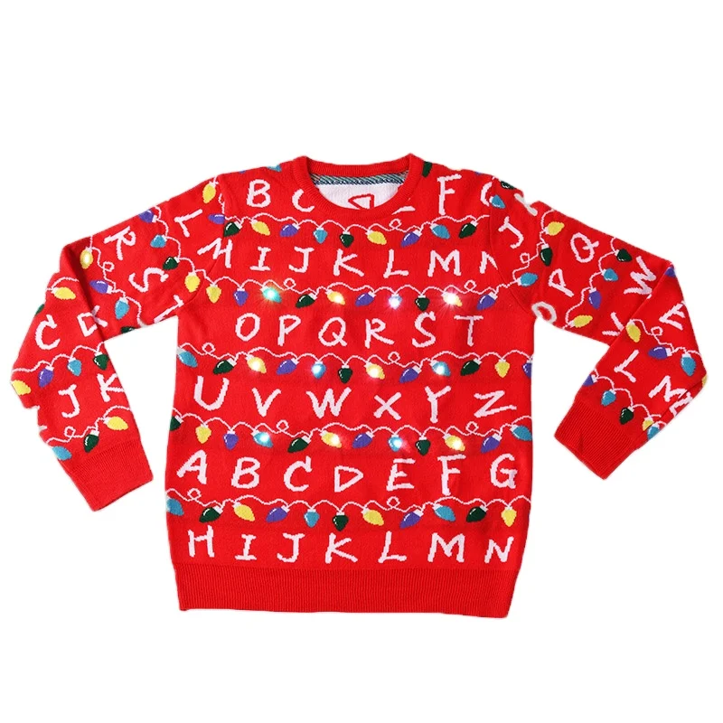 Custom OEM & ODM christmas apparel women cotton red knitwear jacquard led christmas sweater