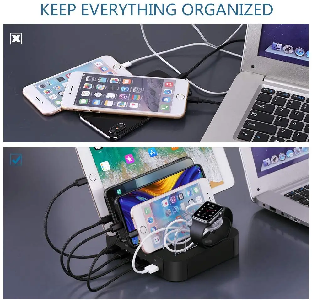 Charging Station 5 Port Cell Phone USB Hub Charger Dock Station Organizer Quick Charge Multi Port Phones Electronic Device