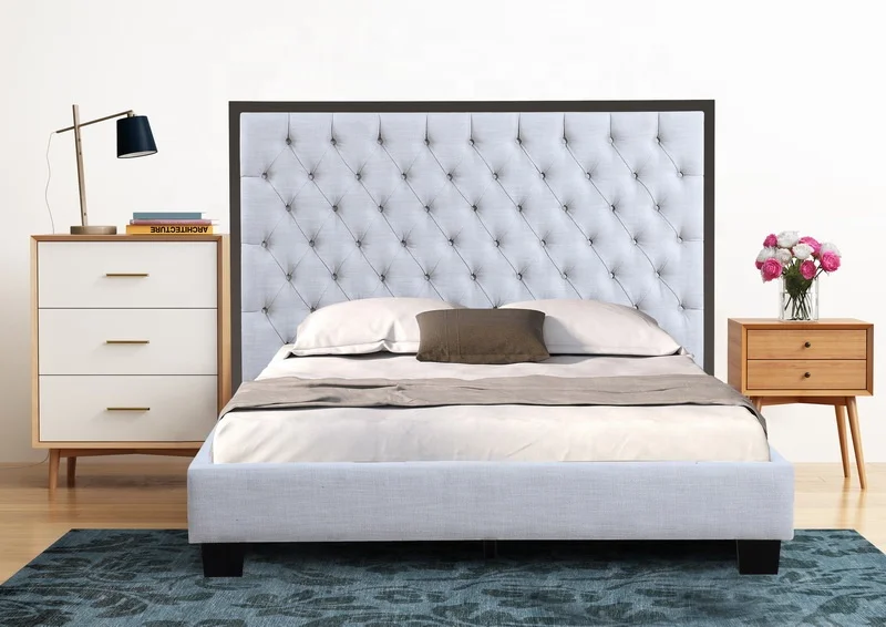 Modern American style real leather velvet fabric bed wooden frame upholstered bed