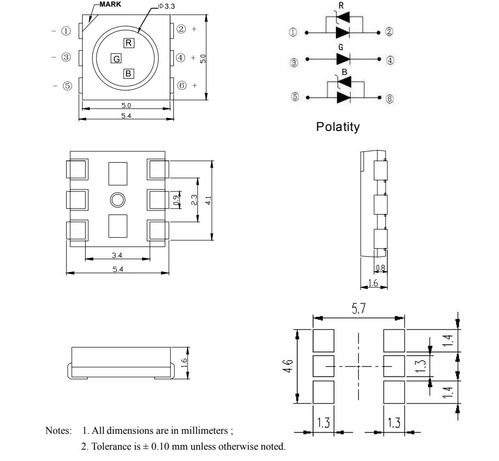 High quality three chip  5050 RGB SMD led PLCC-6  top led diode