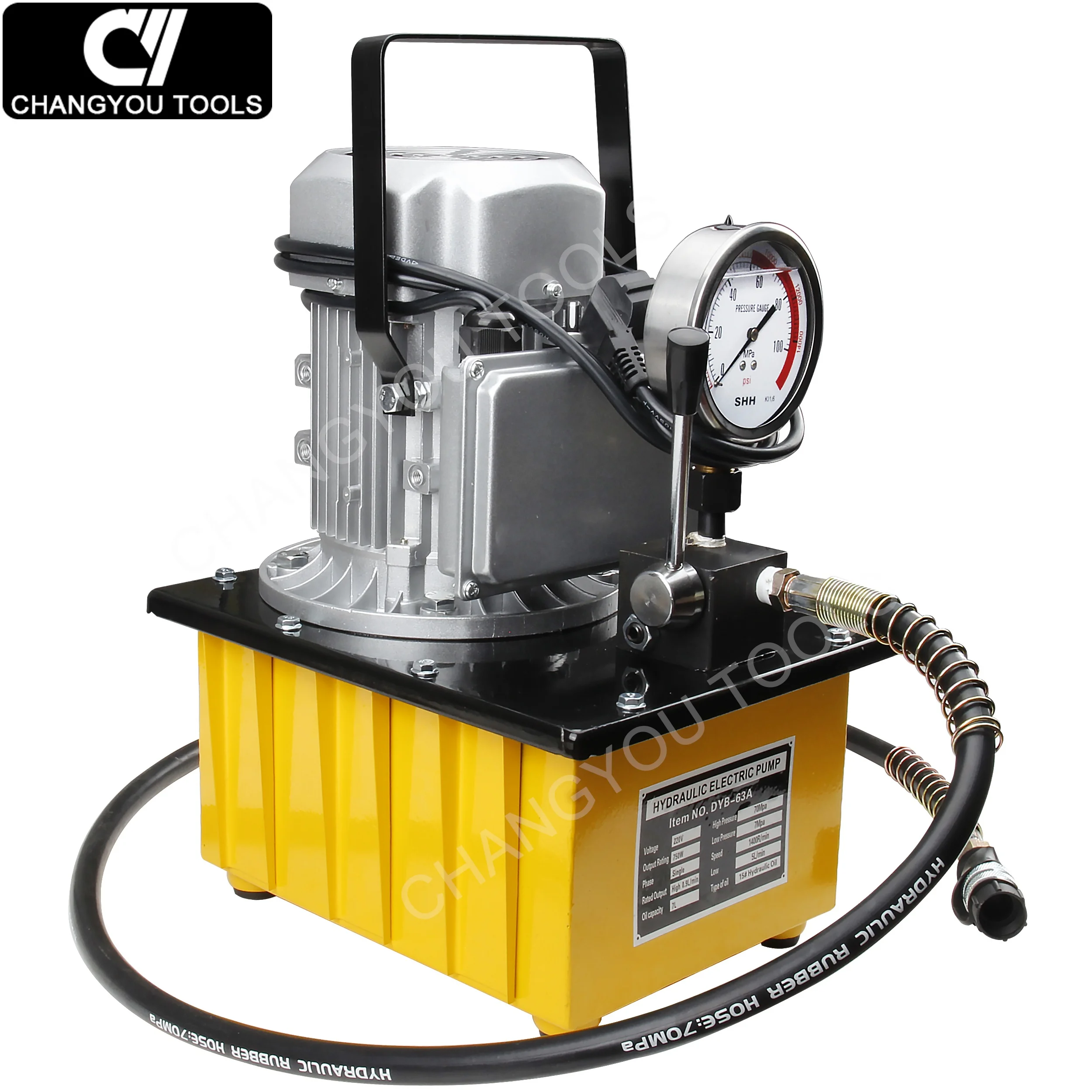 DYB-63A High-Pressure Electric Hydraulic Pump Single Acting Manual Valve Electric Motor Driven Metal Piston Pump 70Mpa