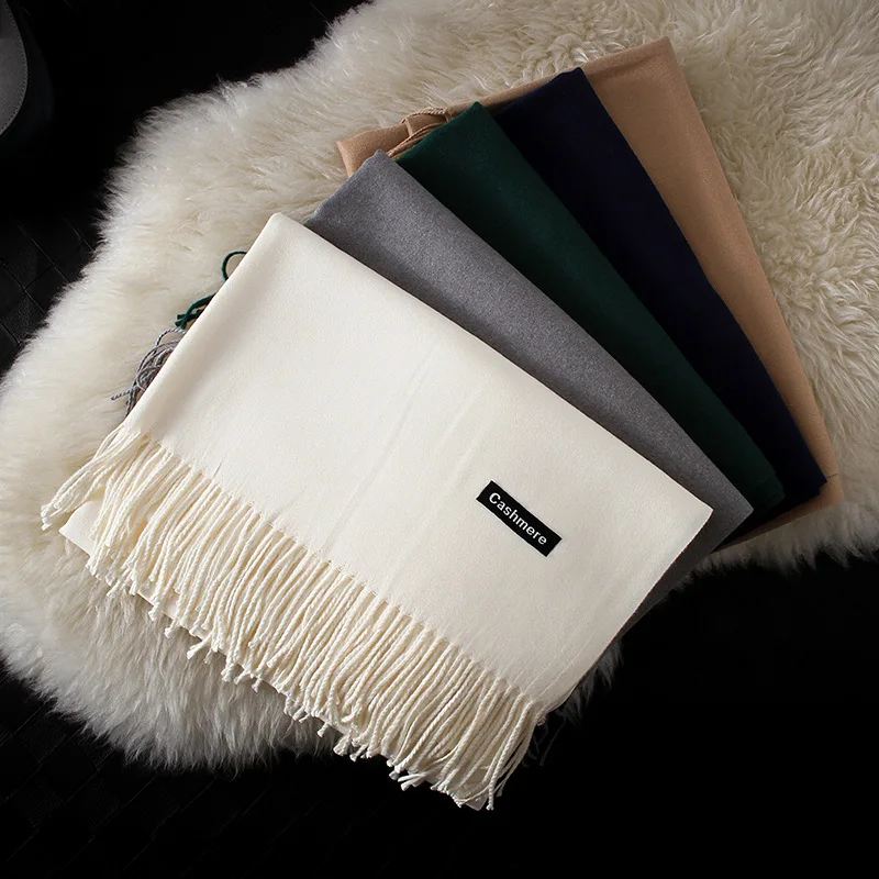 Autumn and winter cashmere monochrome fringe plain weave 29 color stock china long warm pashmina scarf cashmere