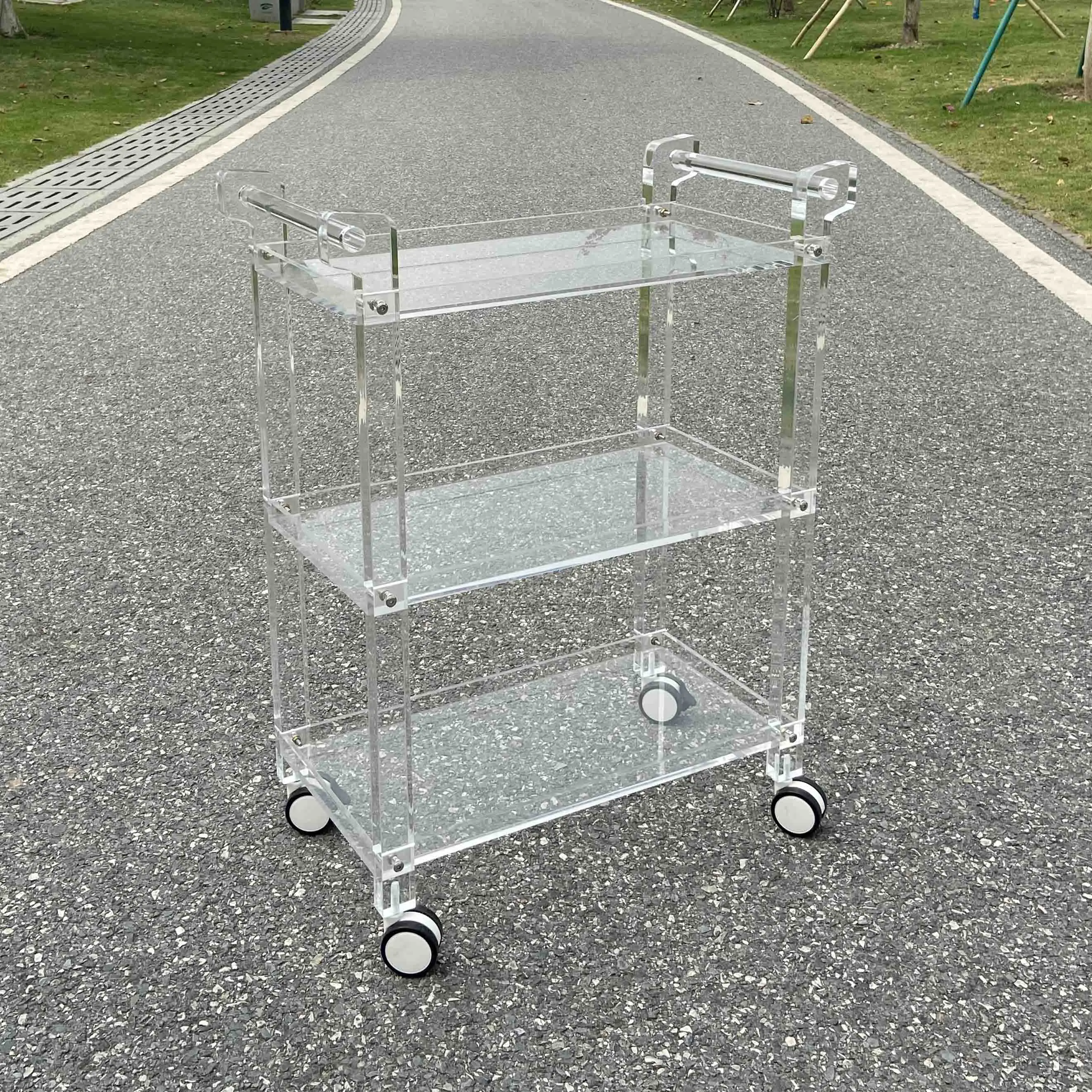 birthday wedding party  high transparent five star Restaurant food serving 3 tray food trolley