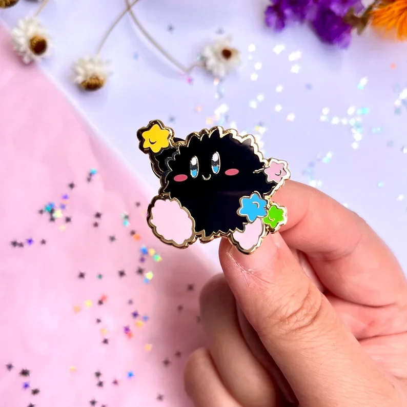 Design Custom Bulk Hat Collar Clothes Cute Cartoon Anime Pink Kriby Star Nature Logo Gold Metal Hard Enamel Lapel Pin