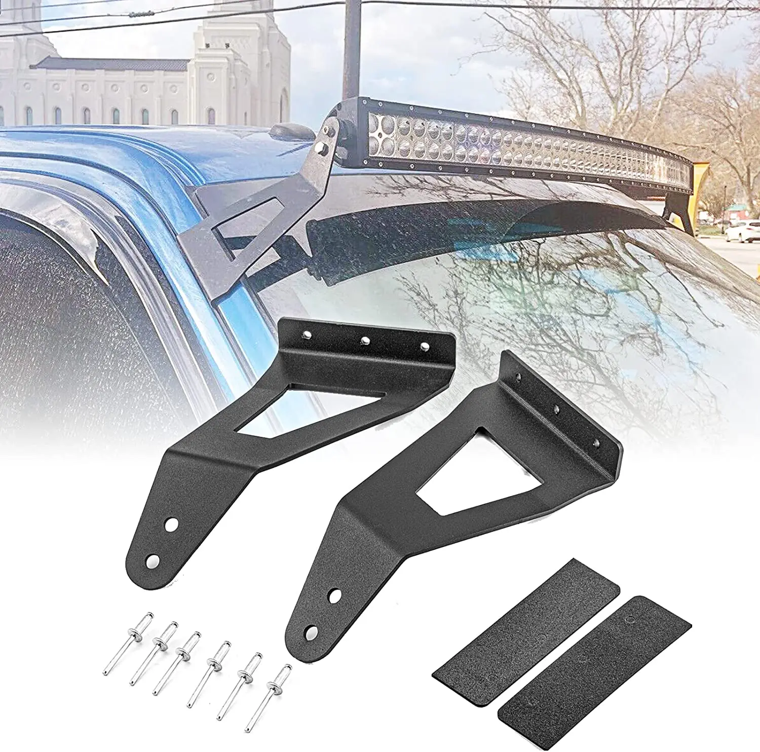 52 Inch Curved Led Light Bar Mounting Brackets Upper Windshield Mounting Brackets Fit 2004-2018 Ford F150 & SVT Raptor