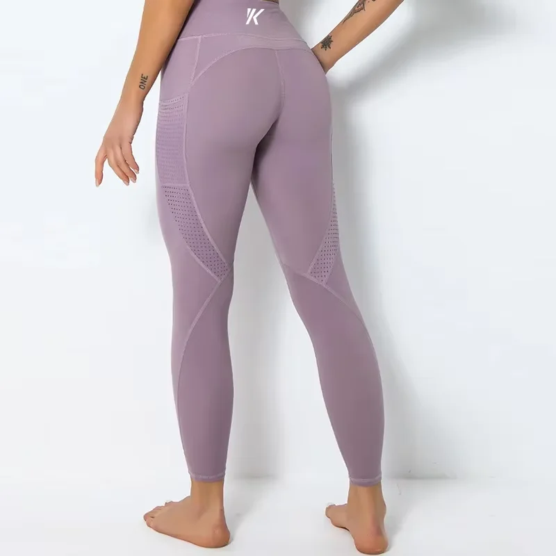 Custom women sports strap push up high impact gym fitness bra workout  booty mesh pockets yoga pants two piece set