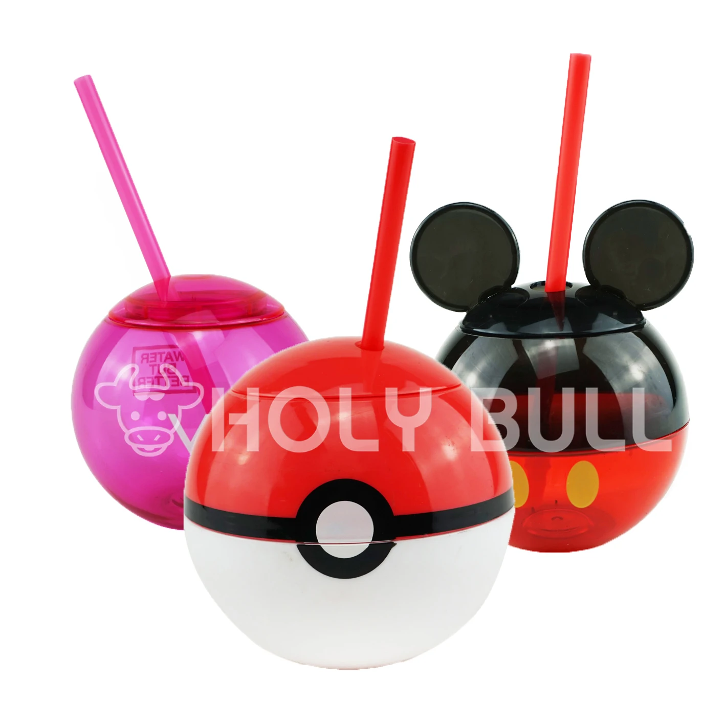 16oz 22oz Plastic round ball shape drinking cup with straws,BBQ music Festival beach ball cup