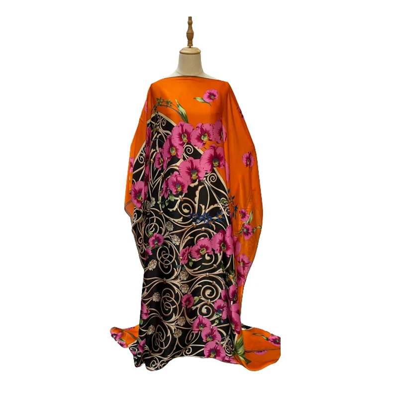 Wholesale Free Size Women Clothing Summer African Women Solid Satin Silk  Women Casual Dress Long Silk Dresses