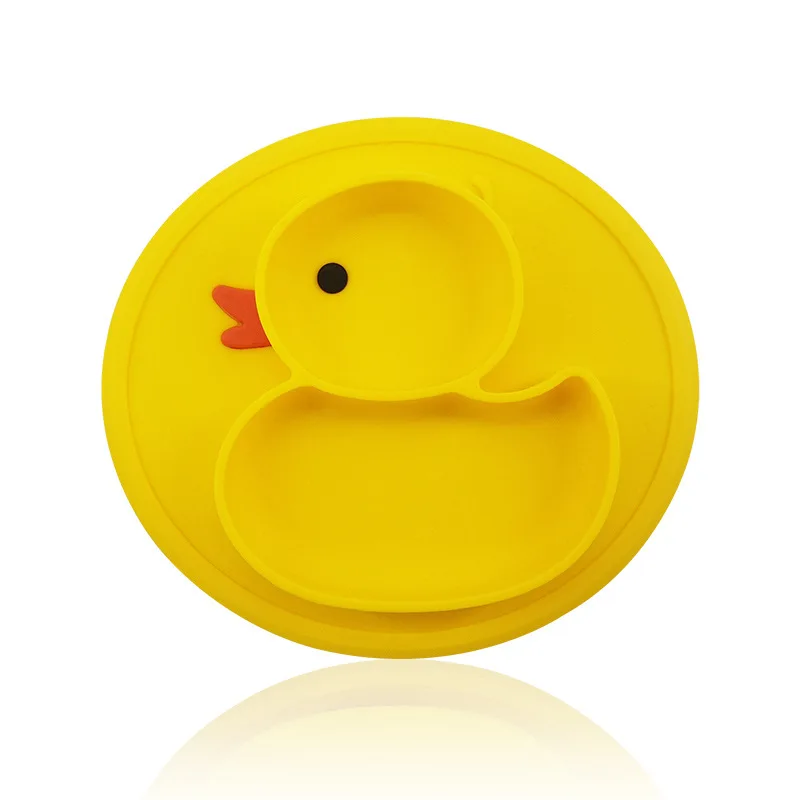 Excellent Silicone Children Divided Dinner Plate Cartoon Duck Shape Soft Silicone Plate for Baby