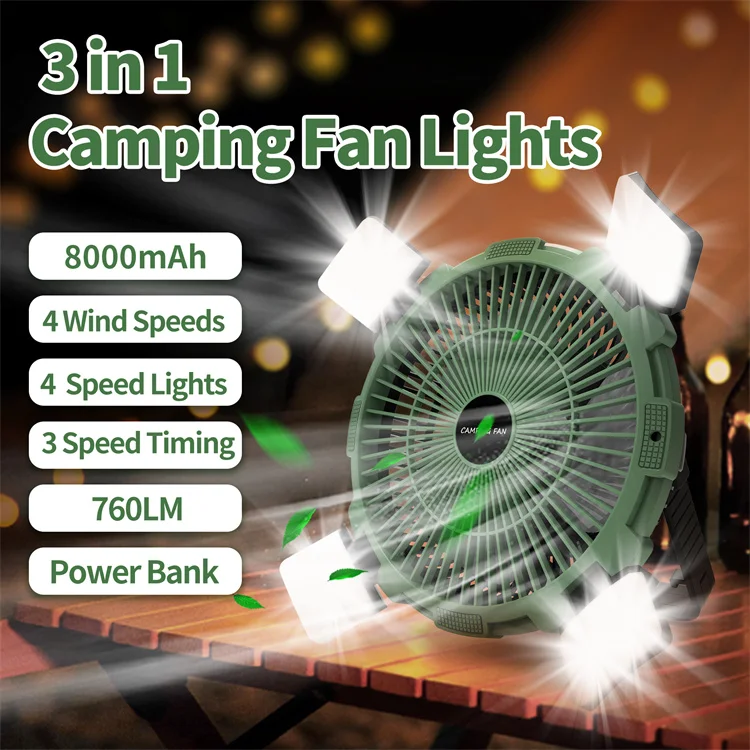 Rechargeable Camping Light Fan with LED Lantern 8000Mah Portable Patio Outdoor Fan