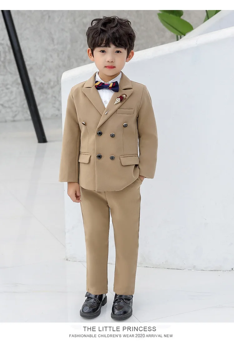 Boys 3Colors Jacket Pants 2Pcs Clothing Set Kids Formal Wedding Suit Gentleman Children School Performance Graduation Dress