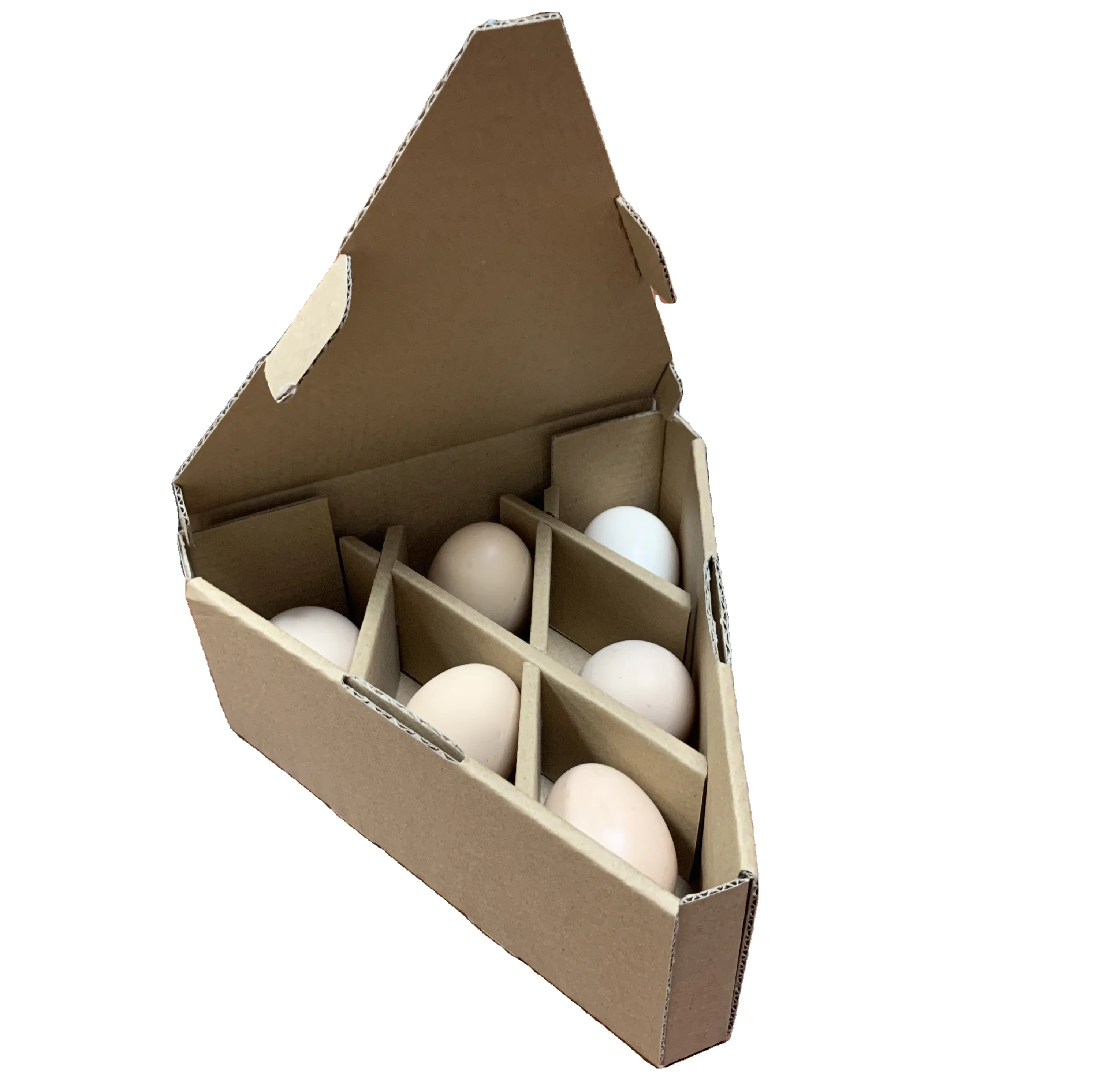 Unique creative triangle corrugated 6 eggs packaging carton eggs box for wholesales