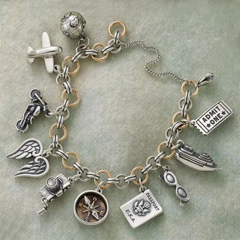World Map Necklace With Earth Travel Pendant Custom Ancient Silver Chain Designer Charms Bracelet Motorcycle Charm Wholesale