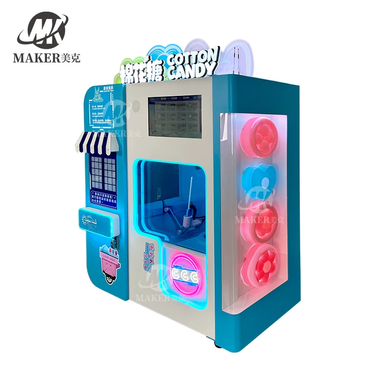 High Profit Coin Operated Fully Automatic Cotton Candy Maker Robot Fairy Floss Vending Machine