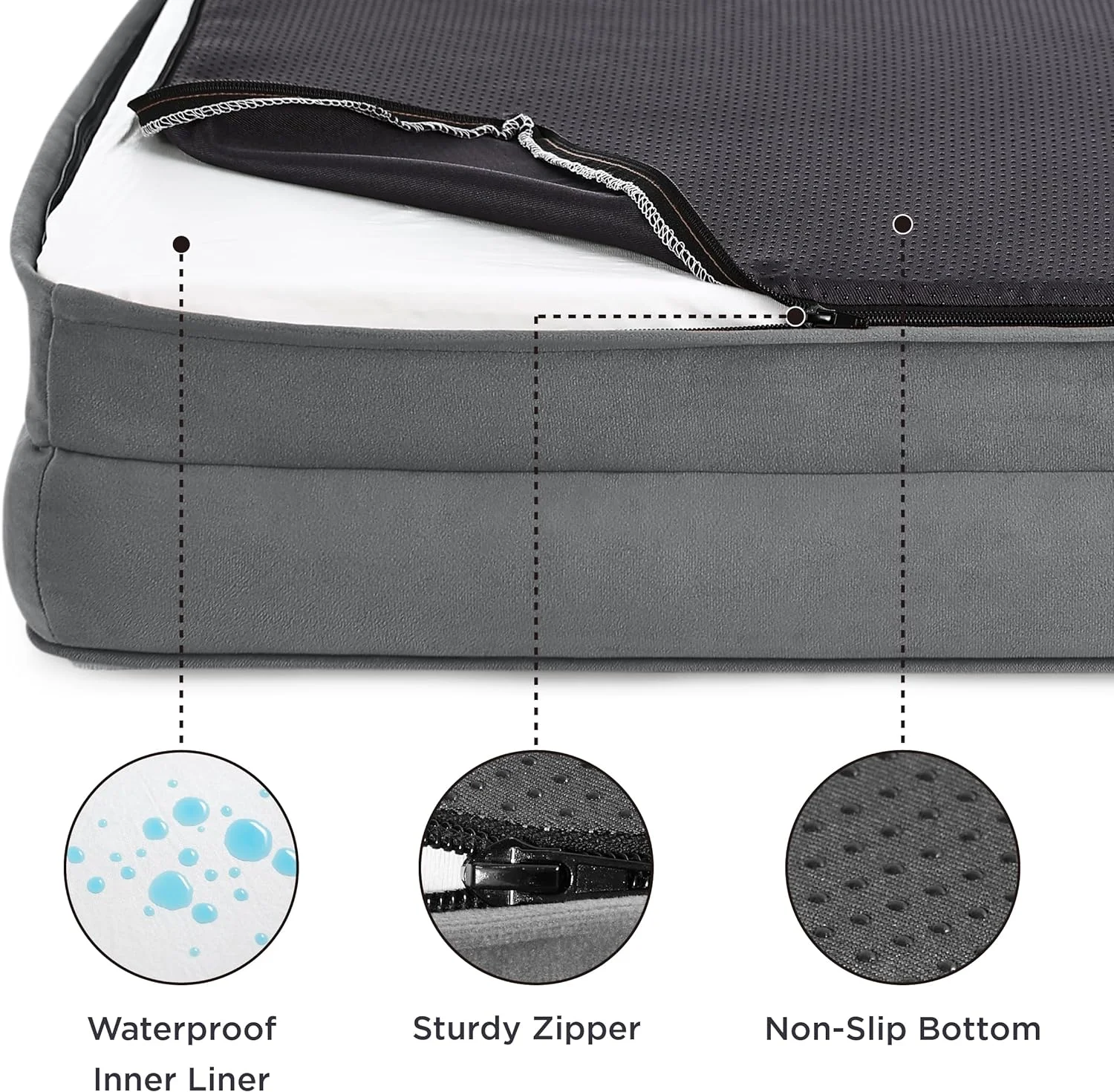 OEM Breathable orthopedic grey dog bed Supportive foam Waterproof Dog Sofa Beds Pet Couch Bed with Removable Washable Cover