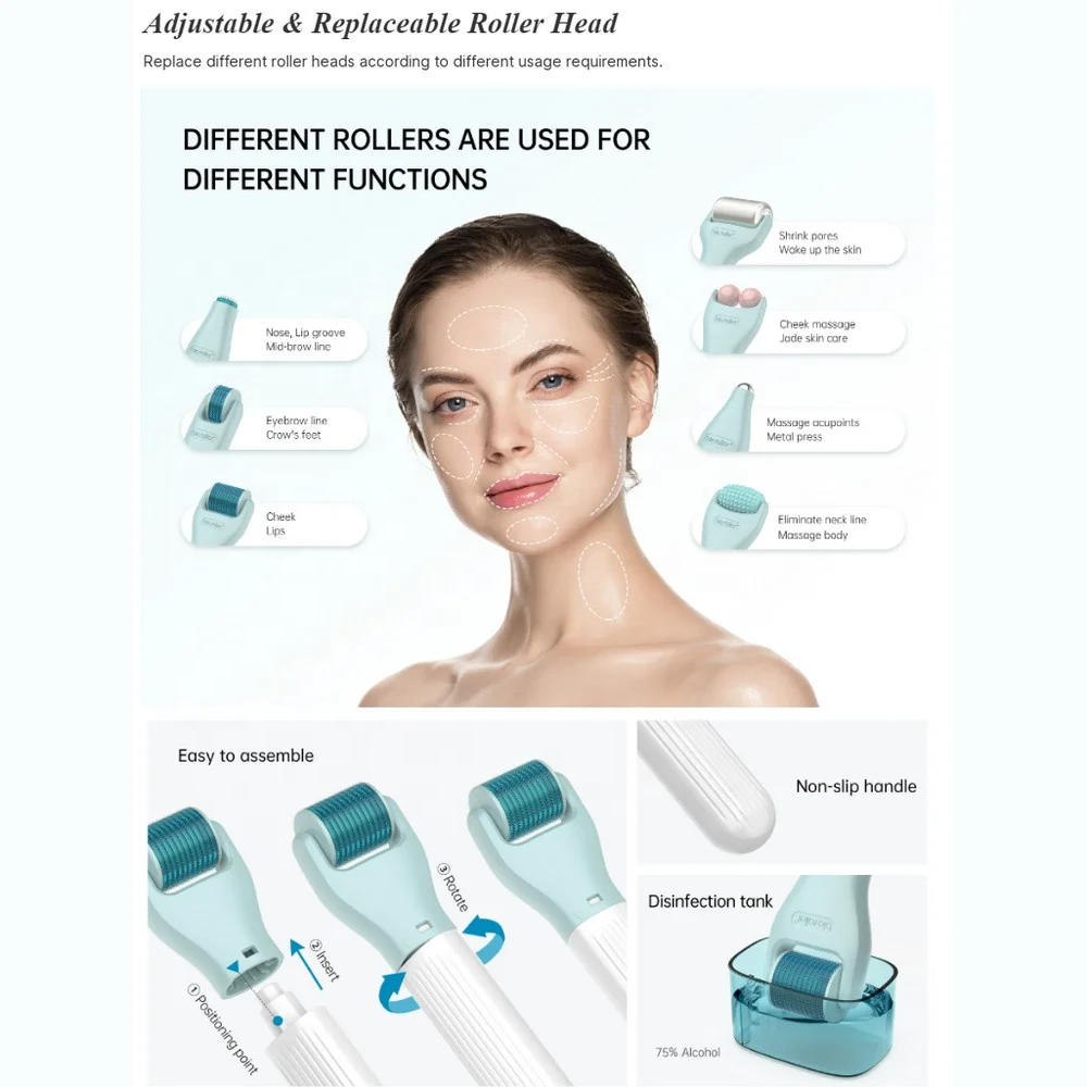 custom logo Bio Roller G10 microneedling Derma roller kit 10 in 1 home use skin care facial tool beauty kit for skin treatment