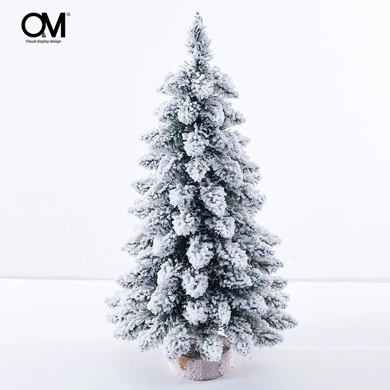 O&M Display Design Pre Lit Miniature Flocked Christmas Tree Mini Table Trees Christmas Decorations 2022