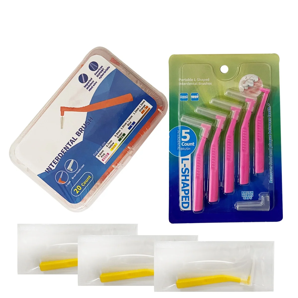 zero waste mouth interdental brush stainless steel wire brush portable colorful PLA interdental brushes