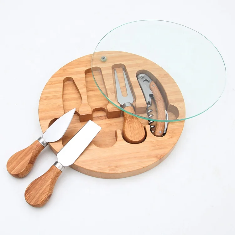 
Glass cutting board with tools, glass cheese and wine set, hot sell cheese board bamboo 