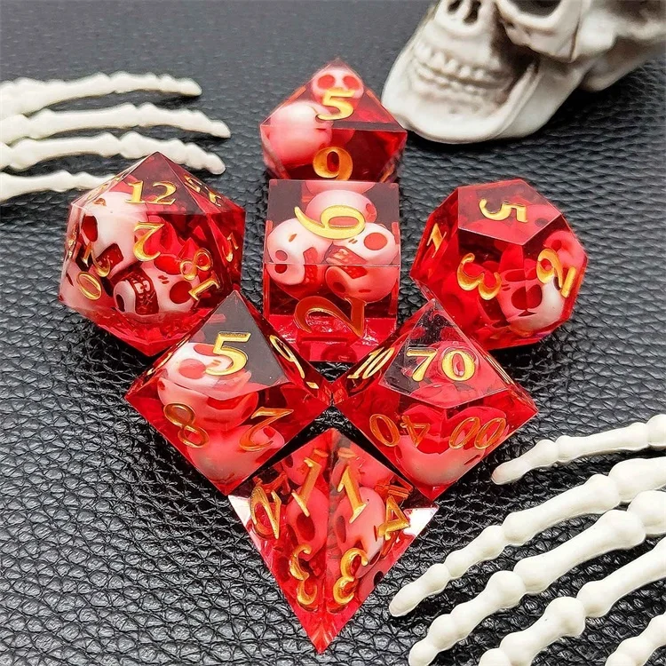 Halloween Gift Cool Red Skulls Polyhedral DND Dice Resin Set D20 Bulk Wholesale