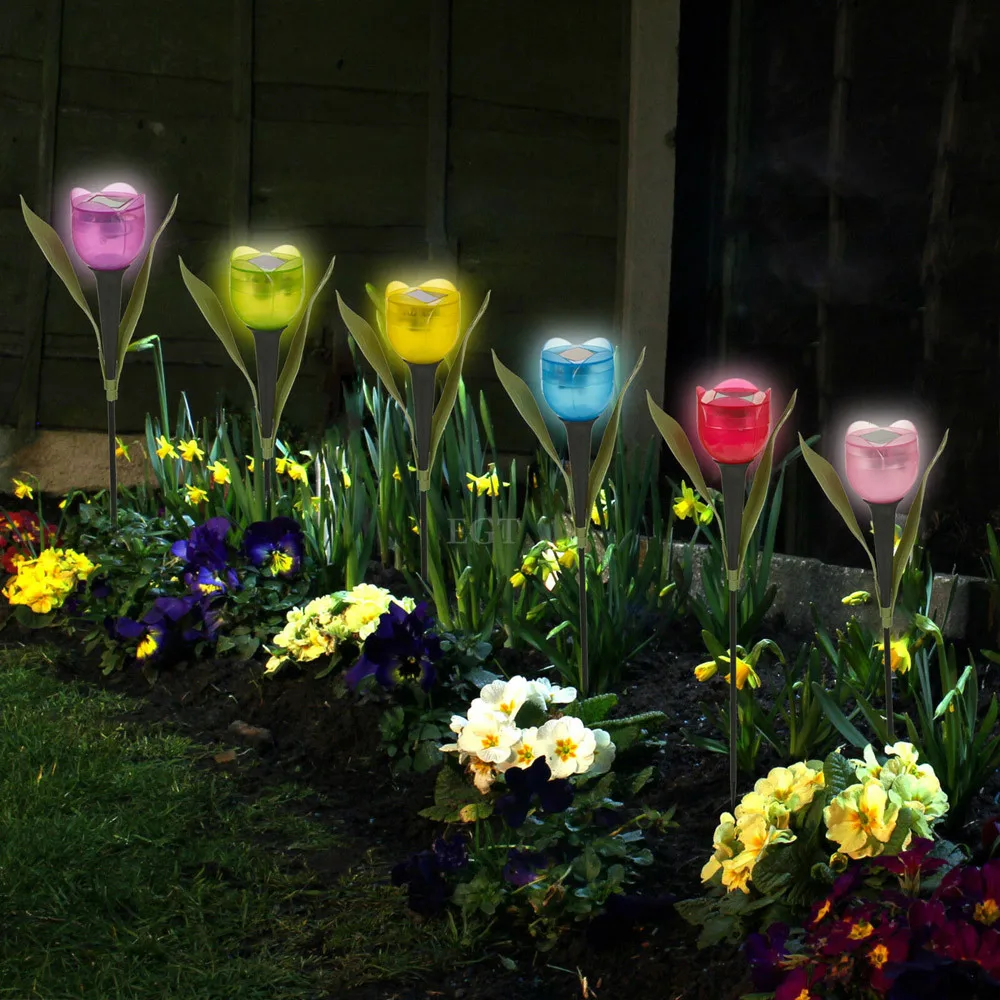 Solar Garden Stake Lights tulip Flower Multi-Color Changing LED Solar Landscape Lighting Light for Garden