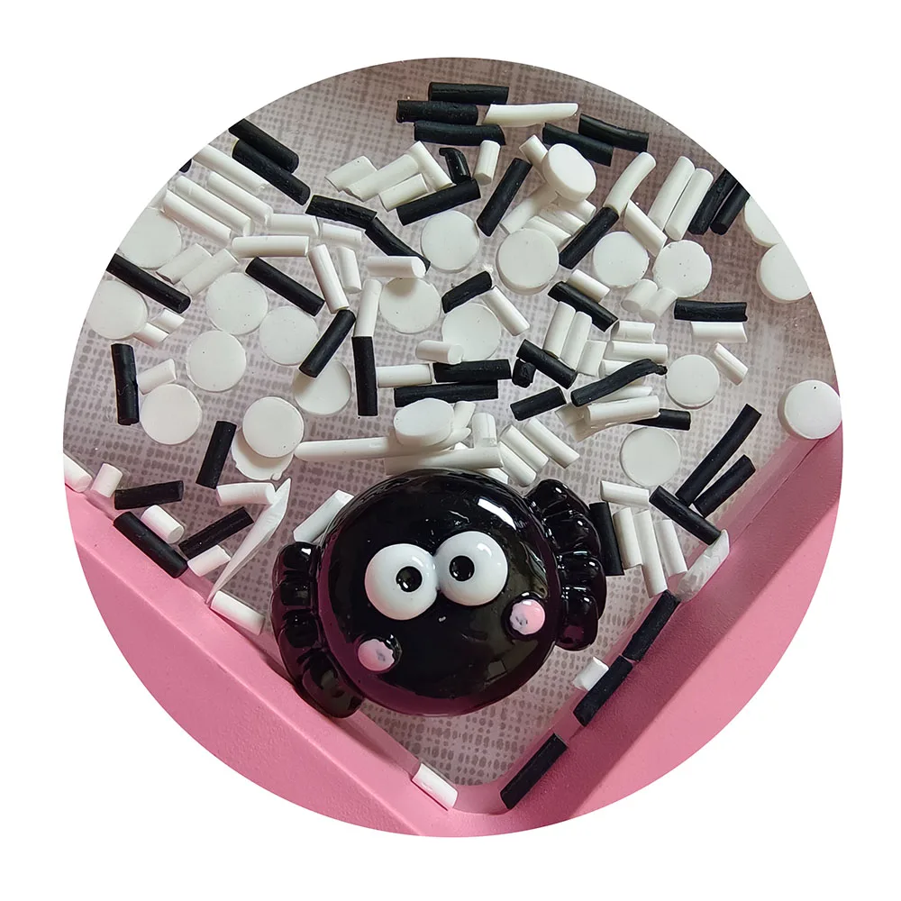 Halloween DIY Slime Fillers Cute Black Spider Face Clay Sprinkles 3D Art Sculpture Black Resin Bead Charms Halloween Packaging