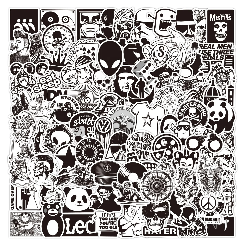 120pcs black and white stickers laptop waterproof adhesive pvc panda sticker printing die cut vinyl custom logo student stickers