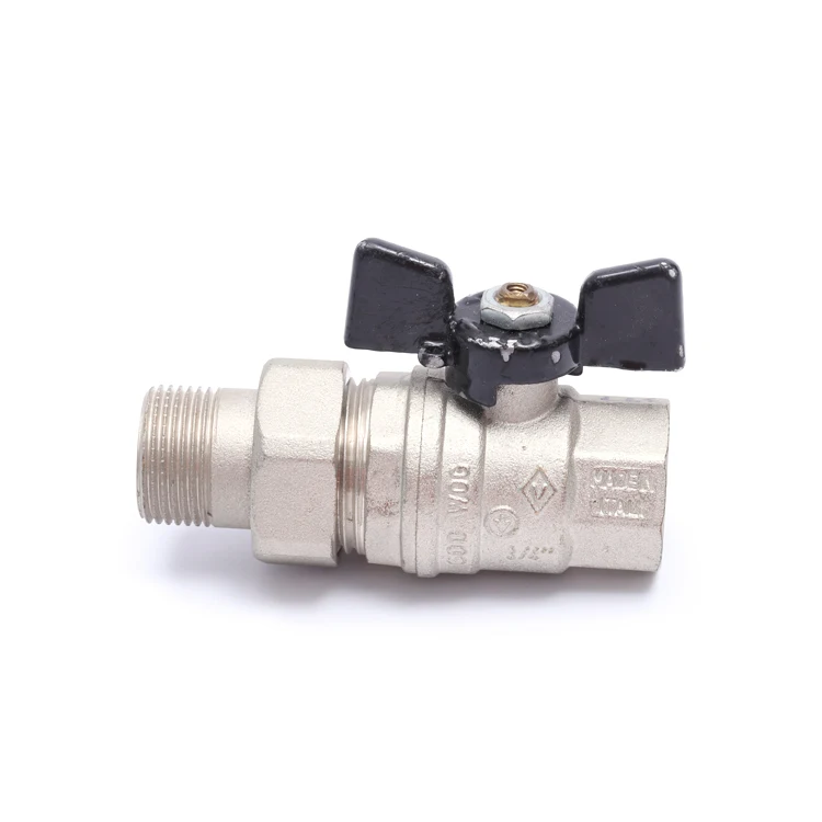 High Quality Customized Nickel Plated Female Brass 1/2 Ball Valve  Butterfly Handle With Pipe Union
