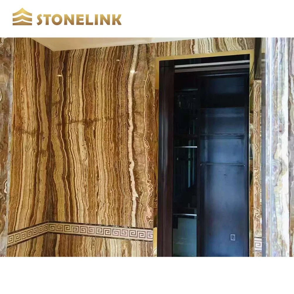 Hot Sell Natural Stone Brown Onyx Marble Slab For Wall Decoration Onyx Marble Wall Design