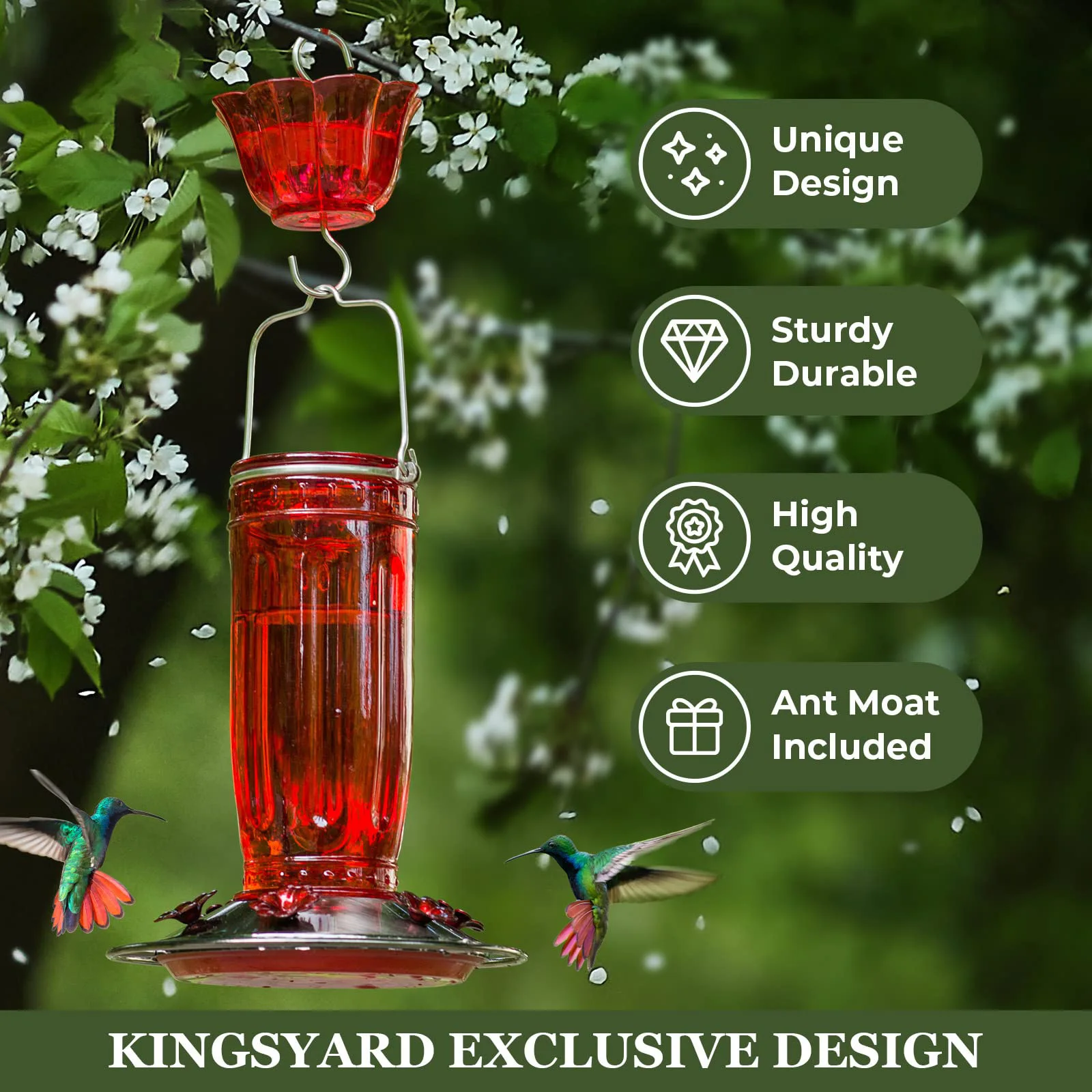 Welcome OEM/ODM Glass Hummingbird Feeder for Outdoors Wild Bird Feeder with 6 Feeding Ports Hanging for Garden Yard