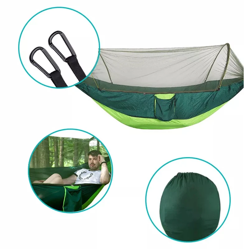 Custom print adults outdoor camping hammock with net ultralight parachute nylon travel hammock
