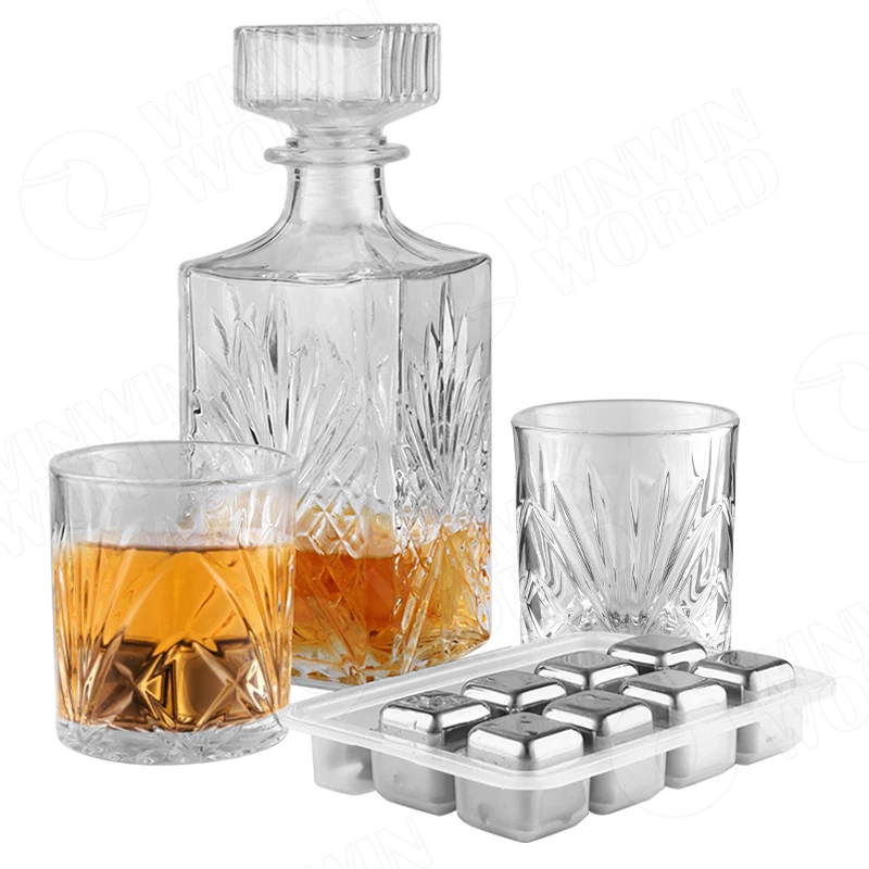 32 oz  Irish Cut Lead Free Crystal Whiskey Decanter Set Engraved Whiskey Decanter Set Diamond whiskey glass