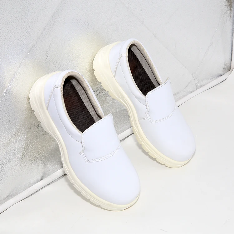 Lightweight white Cleanroom dustproof anti static esd steel toe safety shoes cow leather for lab