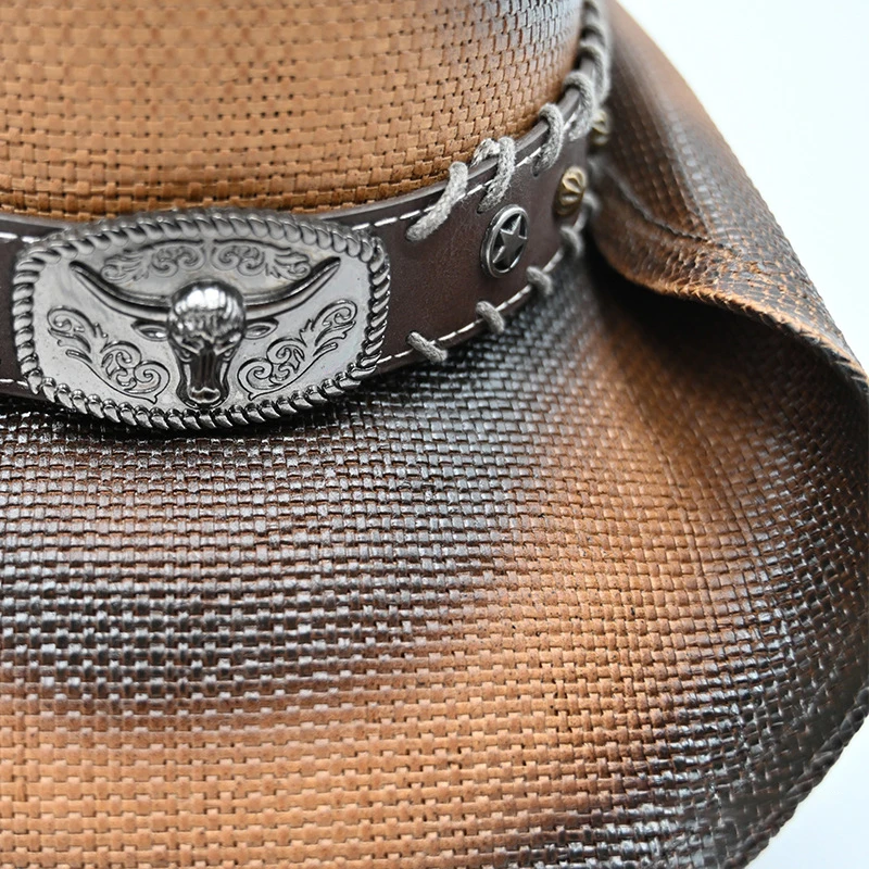 Vintage Vibes Shapeable Brim with Popular Accessory Western Straw Cowboy Hat Men