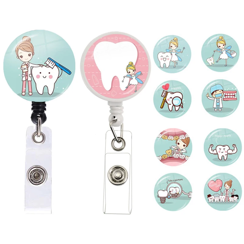 New Arrival Protect Tooth Nurse Retractable Port Badge Holder Cute Dental Tooth Badge Reel Clip for Nurse Doctor Dentist