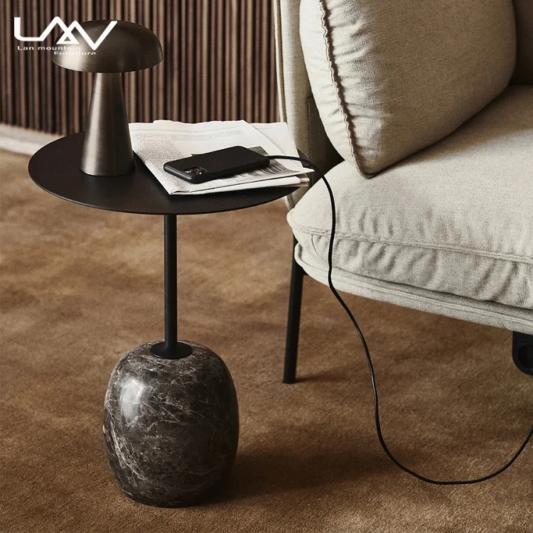 Italian style small round side table with marble base metal top table use for living room bedroom hotel