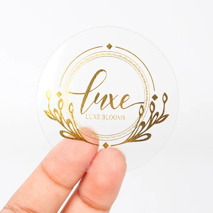 Custom Logo Printing Roll Transparent Labels Clear Gold Foil Self Adhesive Private Sticker