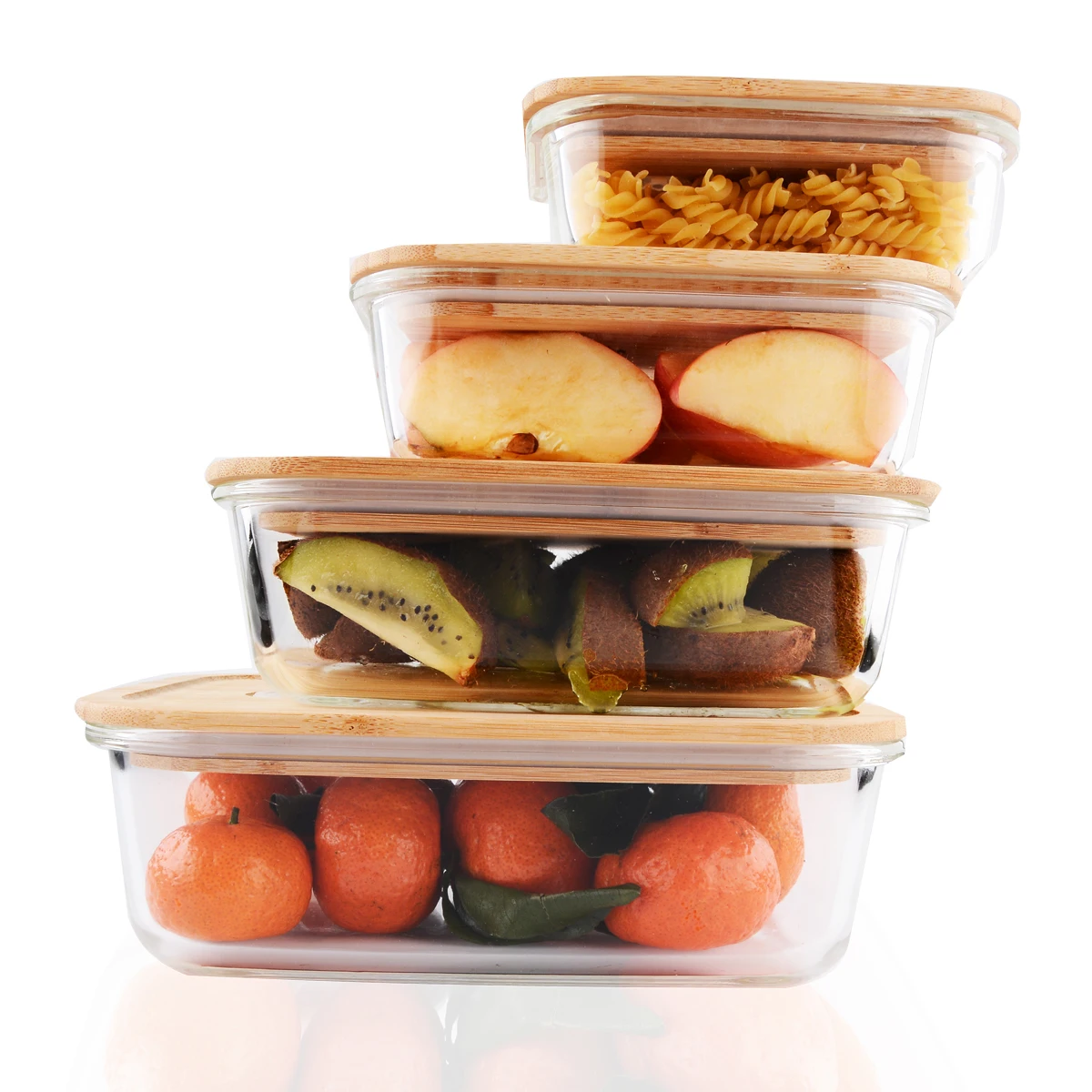 Eco-friendly Food Meal Prep Containers With Bamboo Lid wooden Glass Food Storage High Quality Glass Food Meal Prep Containers