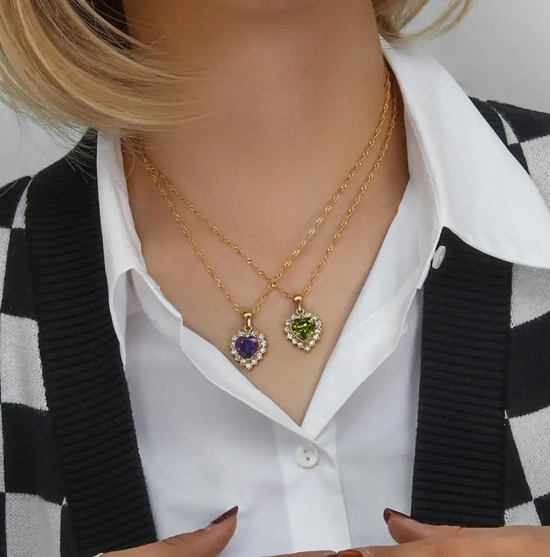 Crystal Heart Of The Ocean Hollow Custom Zircon Stainless Steel Jewelry Pendant Necklace For Women Fine Jewelry