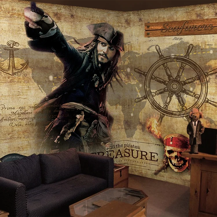 Retro Caribbean Pirate ship wall paper 3d adhesive stickers home decoration